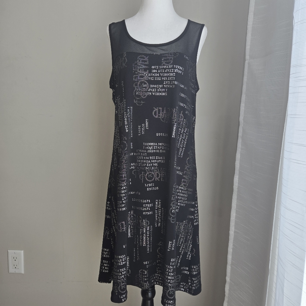 Gitane Black Sleeveless Scoop Neck Midi Sundress, Graphic Print, Large